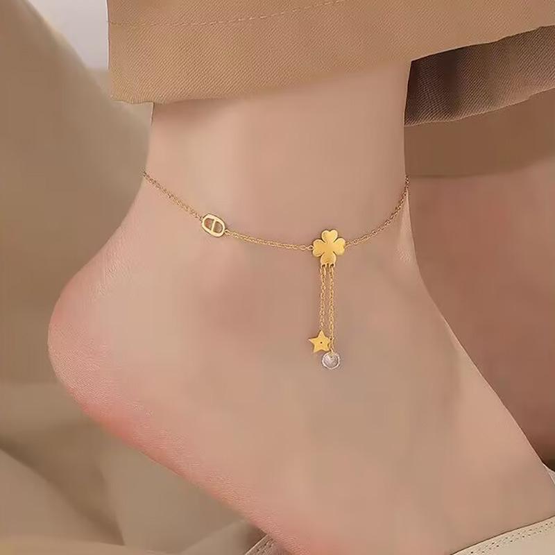 Tide Double-Layer Heart Anklet: 18K Gold-Plated Titanium Steel, Non-fading Fashion Light Luxury for Women