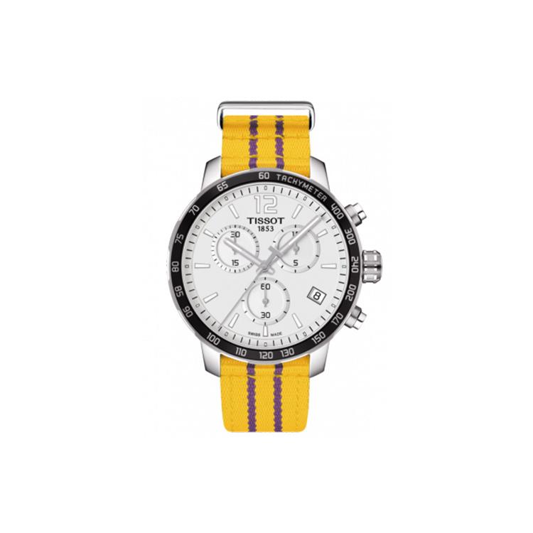 

TISSOT Time Jog Collection Quartz Movement Men s Watches Watch 42mm White Dial Stainless Steel Case Nylon Strap T095.417.17.037.05 Purple/Gold Strap