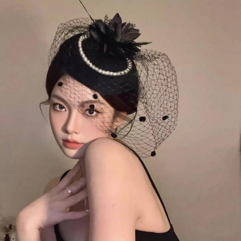 Elegant Rose Flower Fascinator Sheer Tulle Veil Headwear for Wedding Church Tea Party Events чёрный
