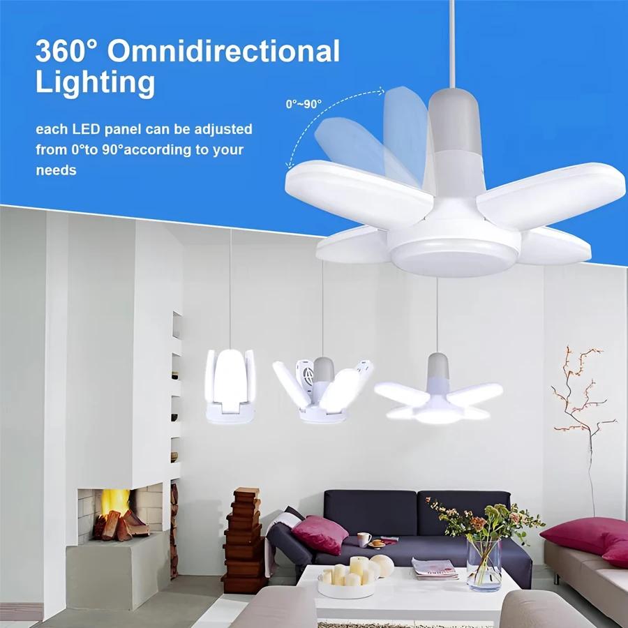 E27 LED Garagen-Glühbirne 28W 360° verstellbar Faltbare Blattlampe Kein Flackern für Schlafzimmer Wohnzimmer Küche Deckenbeleuchtung Grillbeleuchtung
