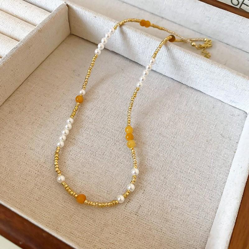 Natural Stone Necklace Sweet Dopamine Pearl Baroque Necklace Simple Collarbone Chain Fashionable Temperament Accessory