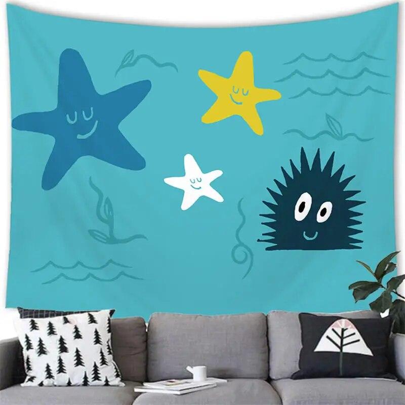 Summer Beach Tapestry Wall Hanging Cartoon Summer Beach  Party Home Bedroom Living Room Aestheticism Decor Background Tapestry