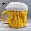 Humorous Costume Hat for Men And Women Funny Beer Mug Hat, Novelty Knitted Leg Warmers Outdoor Hiking Warm Headgear with Handles, Winter Gloves