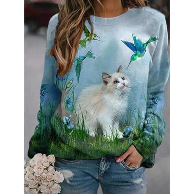 Jesienne bluzy z kreskówkowym kotem, bluzy z kapturem z nadrukiem 3D, damskie, nowe, z długim rękawem, bluzy z kapturem Y2k, oversize'owe swetry, topy, odzież damska