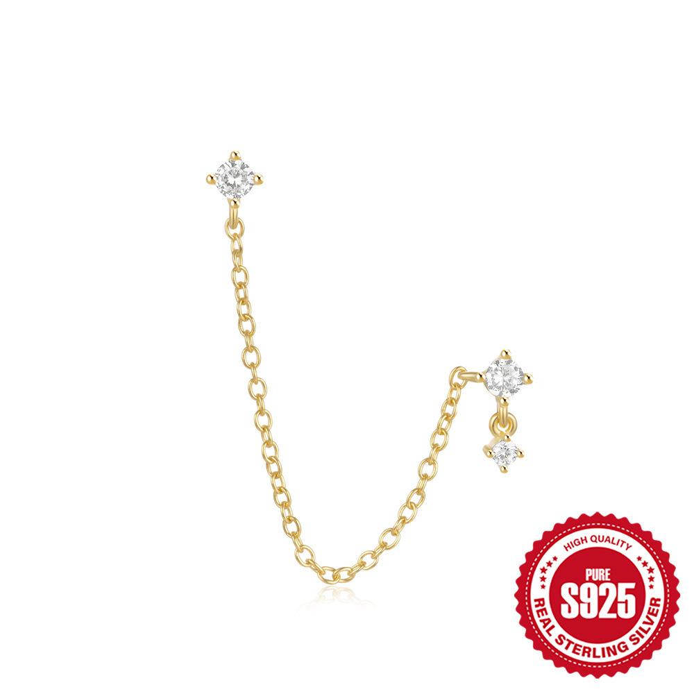 Fashion S925 Sterling Silver Double Stud Earrings Pearl Chain Fringed Thin Earrings Earrings
