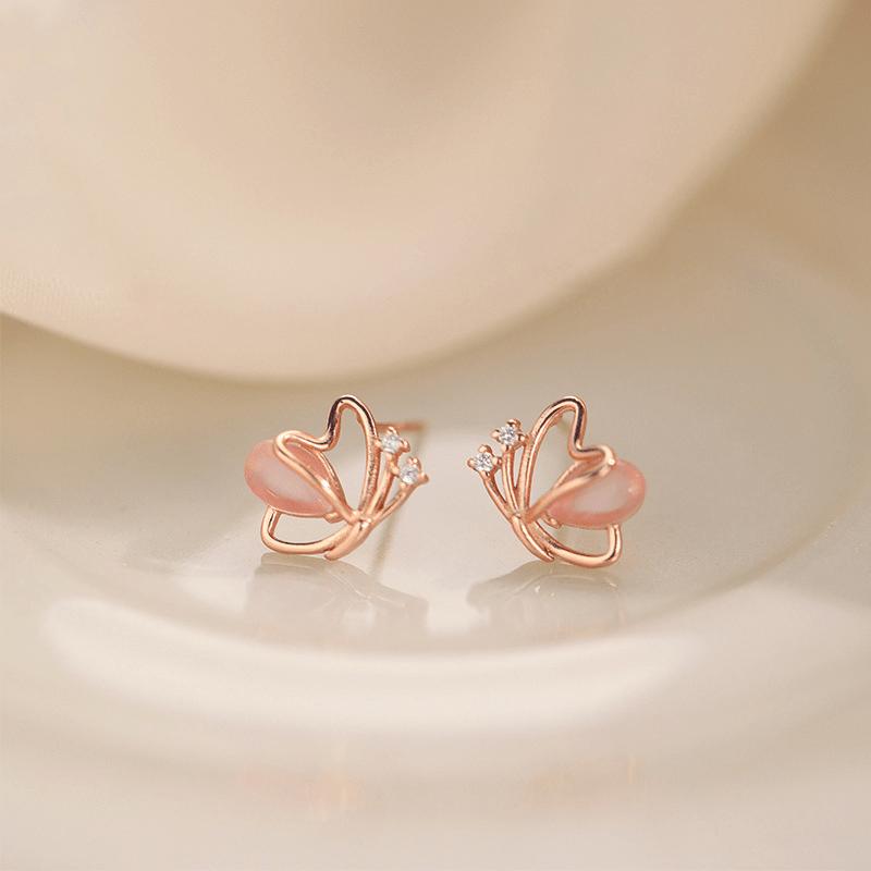1Pair of Butterfly Stud Earrings, Fresh Opal Earrings, Women's New Trendy Autumn Earrings, Simple and Versatile Temperament Commemorative Gift