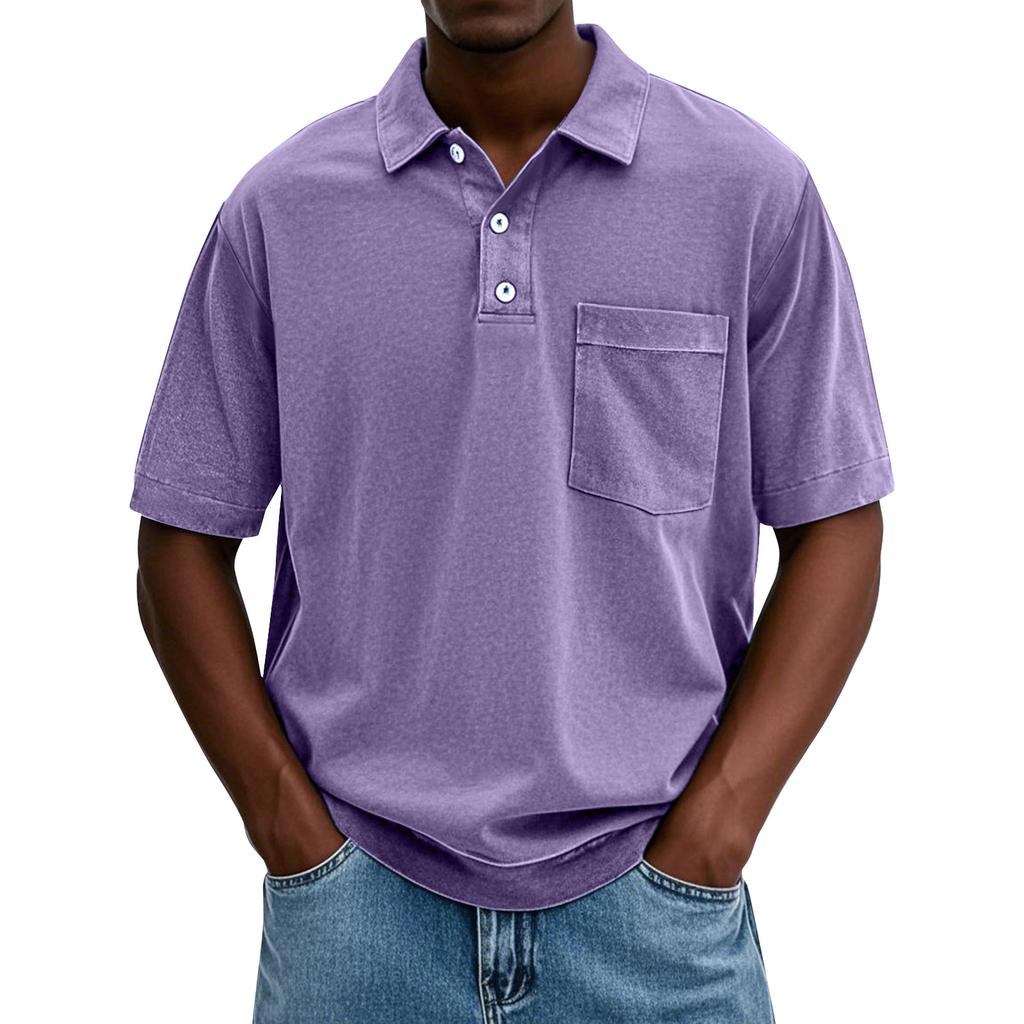 Men's Summer Color Button Collar Short Sleeve Tops Men's Casual Loose Fashion Tops