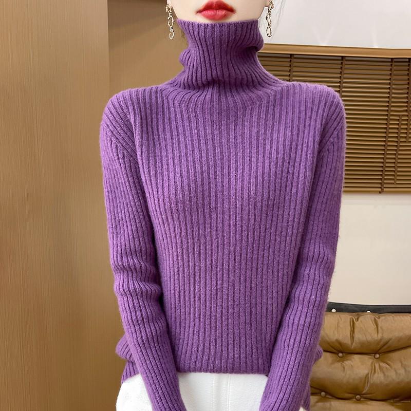 Women's Cashmere Loose High Neck Sweater - Pure Wool Base Layer Pullover for Autumn/Winter