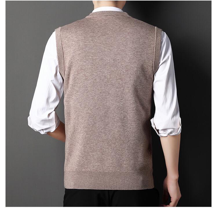 Men's Wool Blend V-Neck Sleeveless Cardigan Vest for Middle-Aged and Elderly