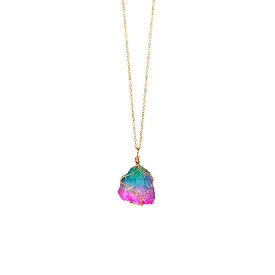 Regalo di gioielli per feste da donna a catena con ciondolo in pietra naturale color arcobaleno