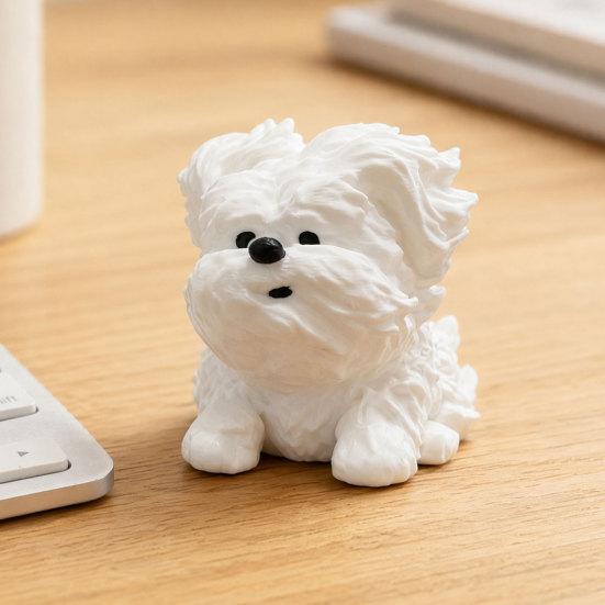 3D Printed Messy Puppy Figurine, Cute Dog Statue with Scruffy Fur, Matte White Mini Sculpture, Funny Animal Ornament for Office Home