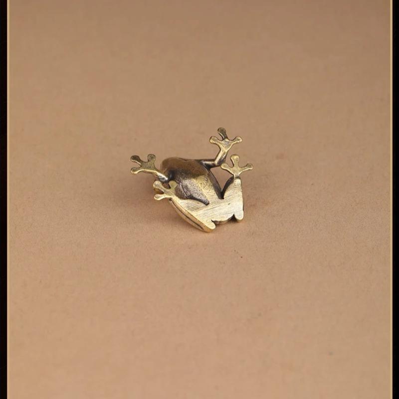 Retro Brass Mini Frog Miniatures Figurines Vintage Animal Figurine Toad Desktop Ornaments Home Decoration Crafts Tea Pet Decor