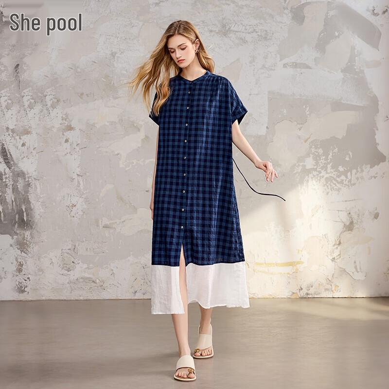Tachi Women s Patchwork Color-block A-Line Shirt Dress L
