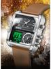 Binbang Fashion Men's Domineering Quartz Watch with Large Square Dial and Triple Display