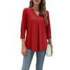 T-shirt da Donna Scollo a V Manica 3/4 Vestibilità Larga Traspirante T-shirt Colore Solido Pieghe Top di Media Lunghezza per Uso Quotidiano