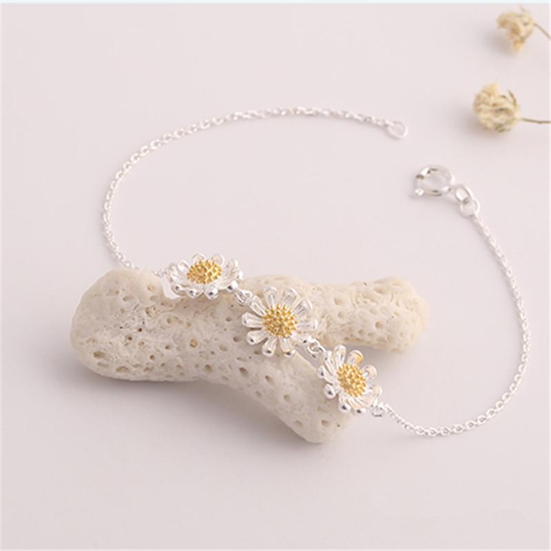 

Модные ювелирные изделия 925 пробы серебряные звенья цепи ромашки цветочные браслеты и браслеты для женщин вечерние украшения Sl310