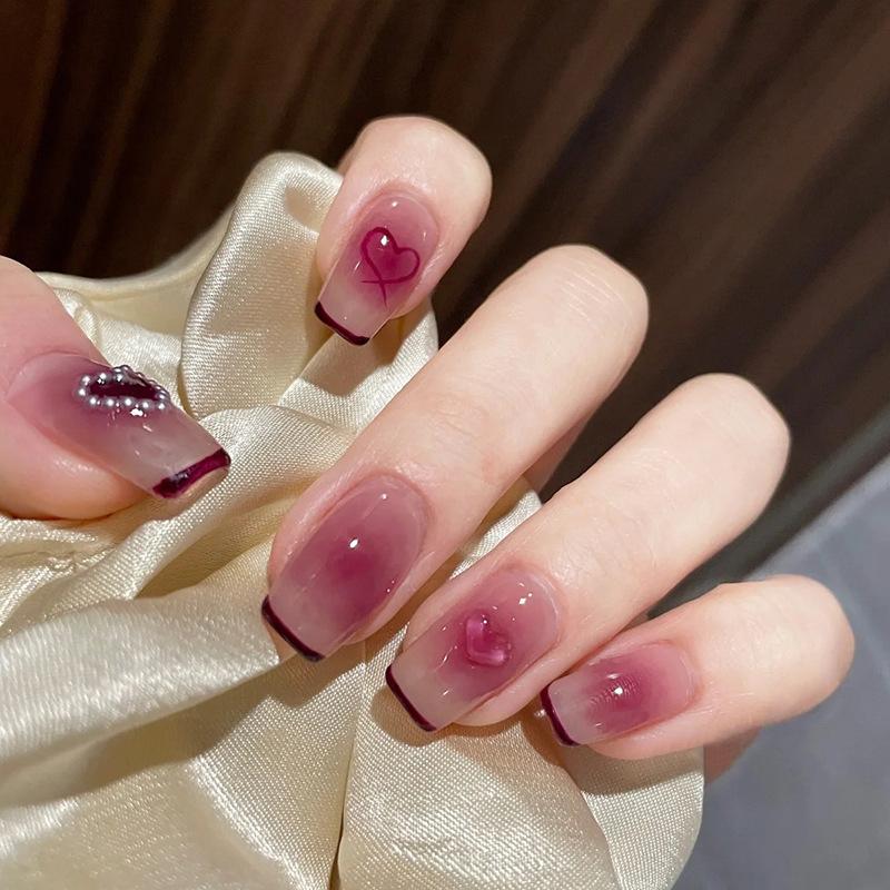 24Pcs Purple Bunny Design Full Coverage Press On Nails Artificial Removable Fake Nail Art Acrylic False Nails Finished