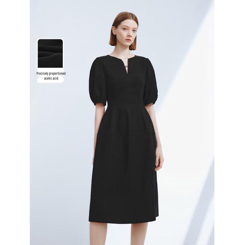 

LANGZI French Lantern Sleeve Acetate Waist-Cinching Dress L