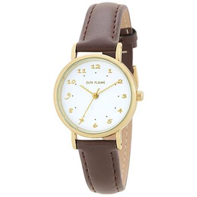 J-AXIS Damen MJL-B27-BR (Damen Sun Flame) Runde Uhr aus brauner Legierung, analog