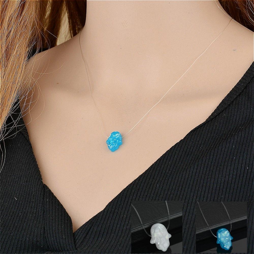 Buy Blue White Opal Necklace Hamsa Hand 