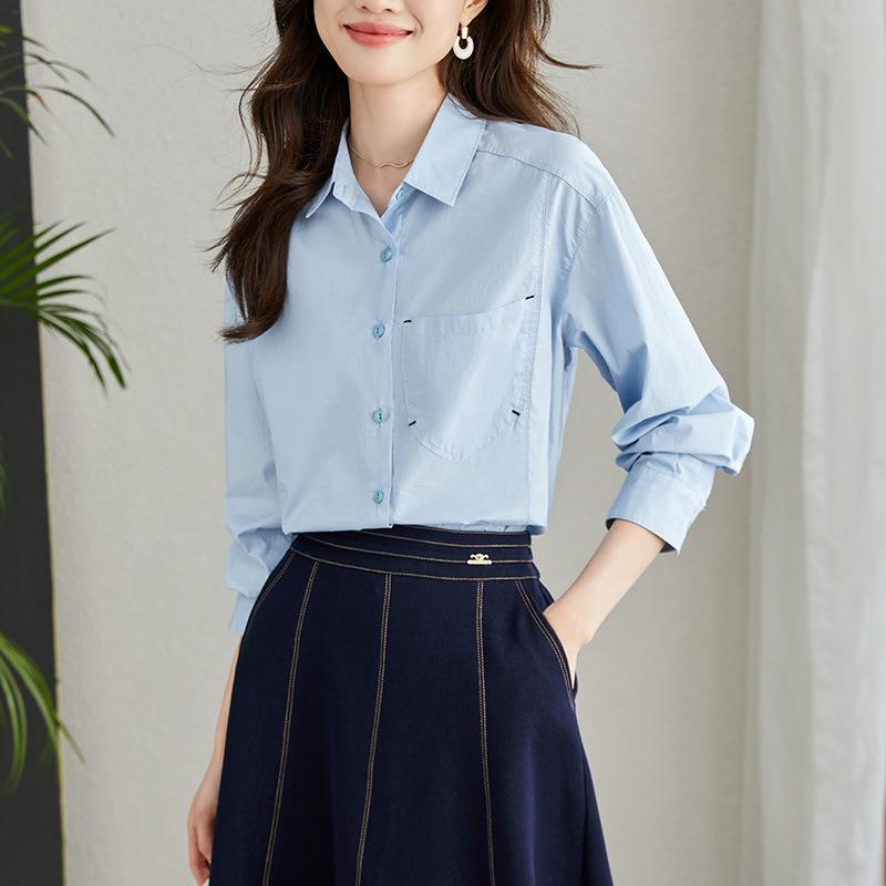 

Весна Новая Свободная Повседневная Рубашка Маленький Внутренний Топ M синий