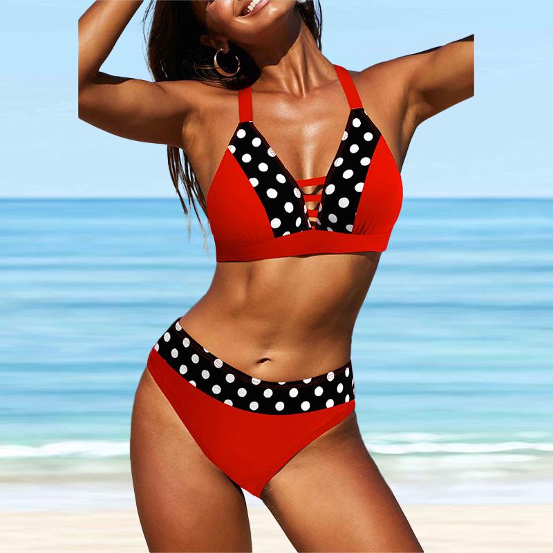 

Женский купальник с бретелями, темно-синий с узором и принтом, бикини, купальник-танкини S красный