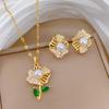 ZAKOL Luxury Shiny Zircon Pearl Flowers Pendant Necklace Earrings Set for Women Stainless Steel Chain Choker Jewelry Sets