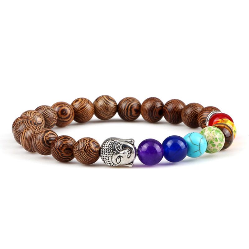 Trendy Women's Elastic Beaded Bracelet with Buddha Head - Multicolored