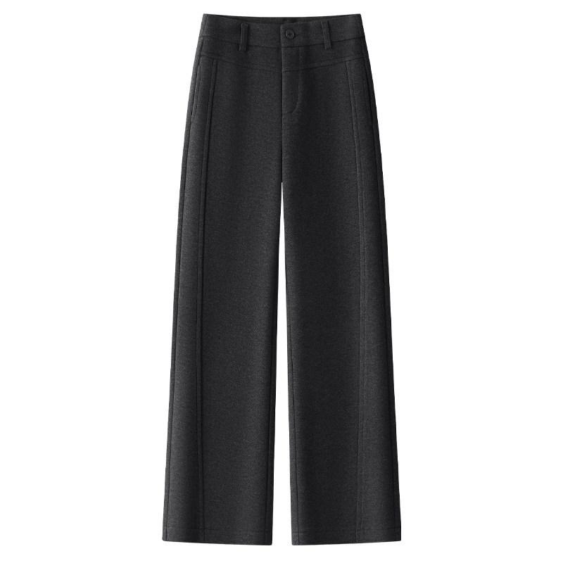 Women s Gray Velvet Wool High-Waist Wide-Leg Pants for Winter 2025 XL