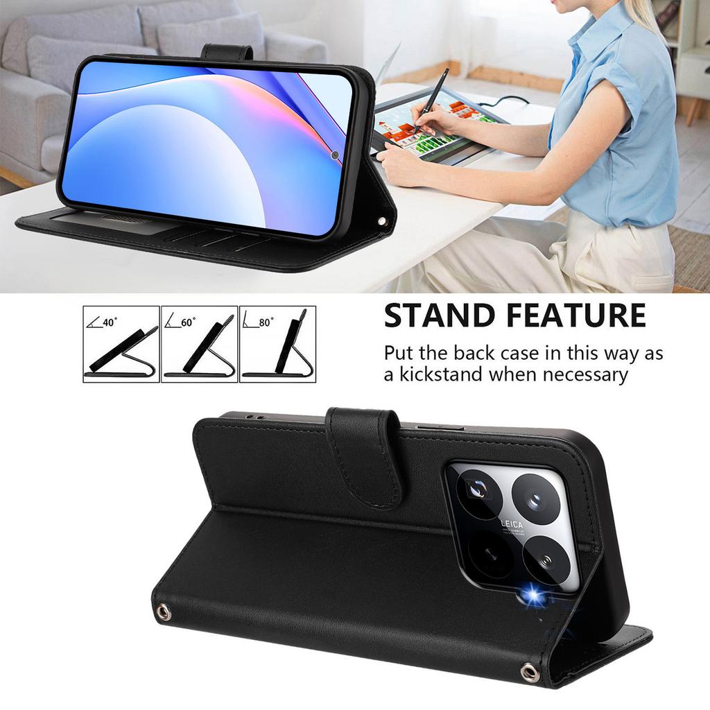 For Xiaomi 15T Pro Wallet Case RFID Blocking Calf Texture Leather Stand Phone Cover with Strap