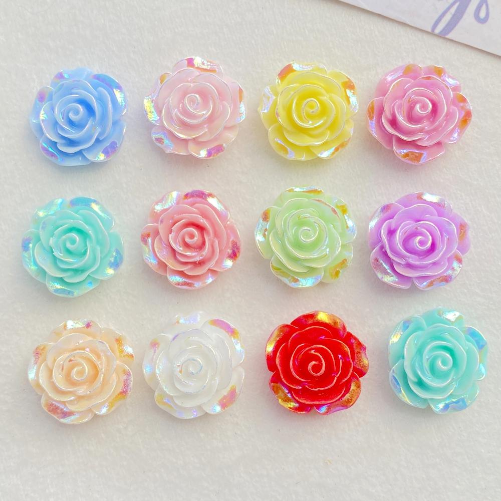 10Pcs Cute Cartoon Colorful Roses Flat back Resin Scrapbooking Crafts Fit Phone Case Decoration DIY Hair Bows Accessories