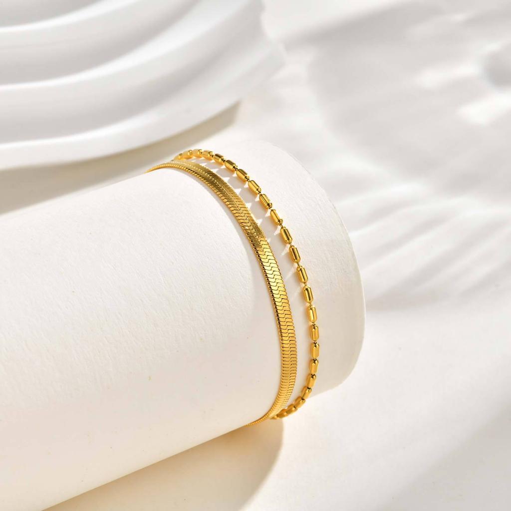 Wind Stainless Steel Bamboo Flat Snake Chain Double Stacked Bracelet, Ladies' Popular Jewelry Br-879