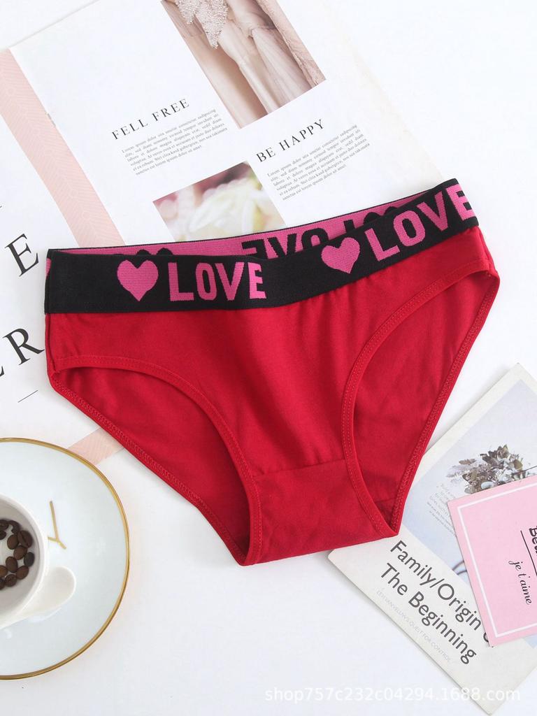 Female Spring Summer Sexy Lovely Love Letter Print Comfortable Elastic Band Low Waist Briefs