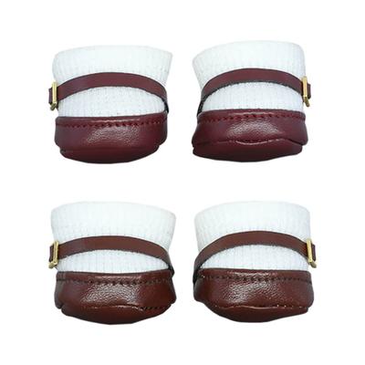 Niannyyhouse 20cm Baumwollpuppen Schuhe für Plüschpuppen, Kleine Quadratische Schuhe, Lederschuhe x 2, Anziehpuppen Zubehör (Weinrot + Braun)