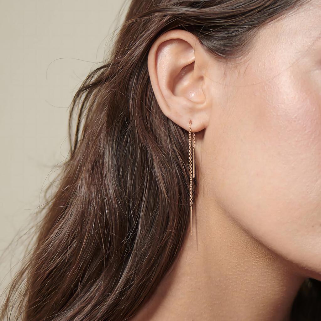 Long Threader Earrings for Women, Thin Linear Earring,Stainless Steel Chain Drop Ear Line , Fashion Korean Jewelry