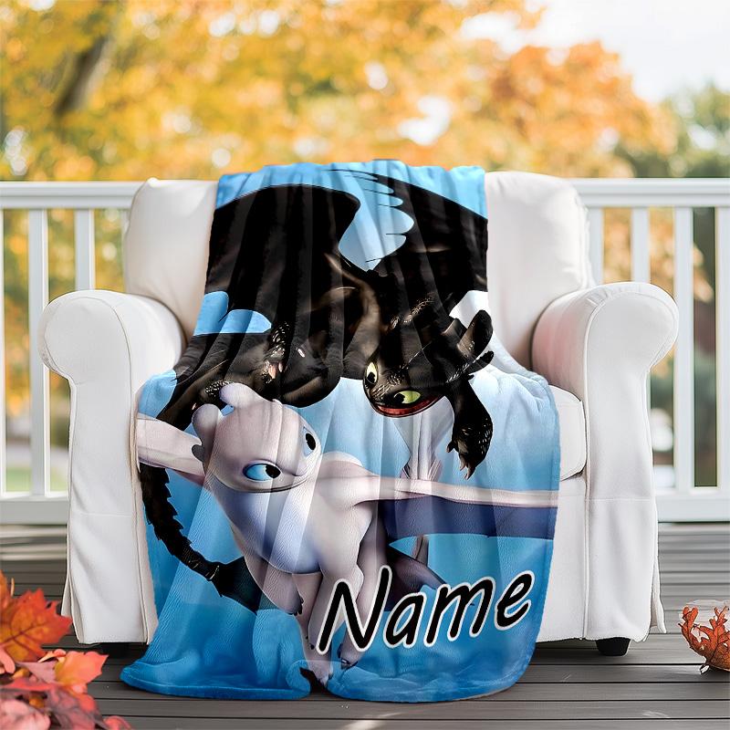 Customizable Toothless Throw Blanket – Personalized Name, All-Season Cozy Snug Blanket, Machine Washable, Personalized Blanket