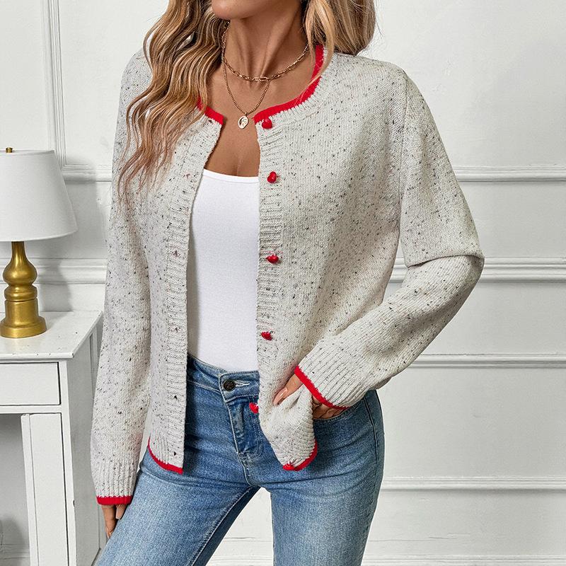 Womens Red Round-Neck Knitted Sweater Cardigan Heavyweight Single Breasted Coats S