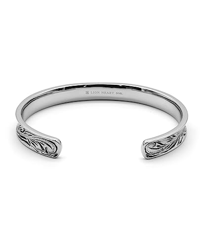 Lionheart LH-1 Reverse Round Hawaiian Bangle, Surgical Stainless Steel 316L (Hyperallergic), Silver