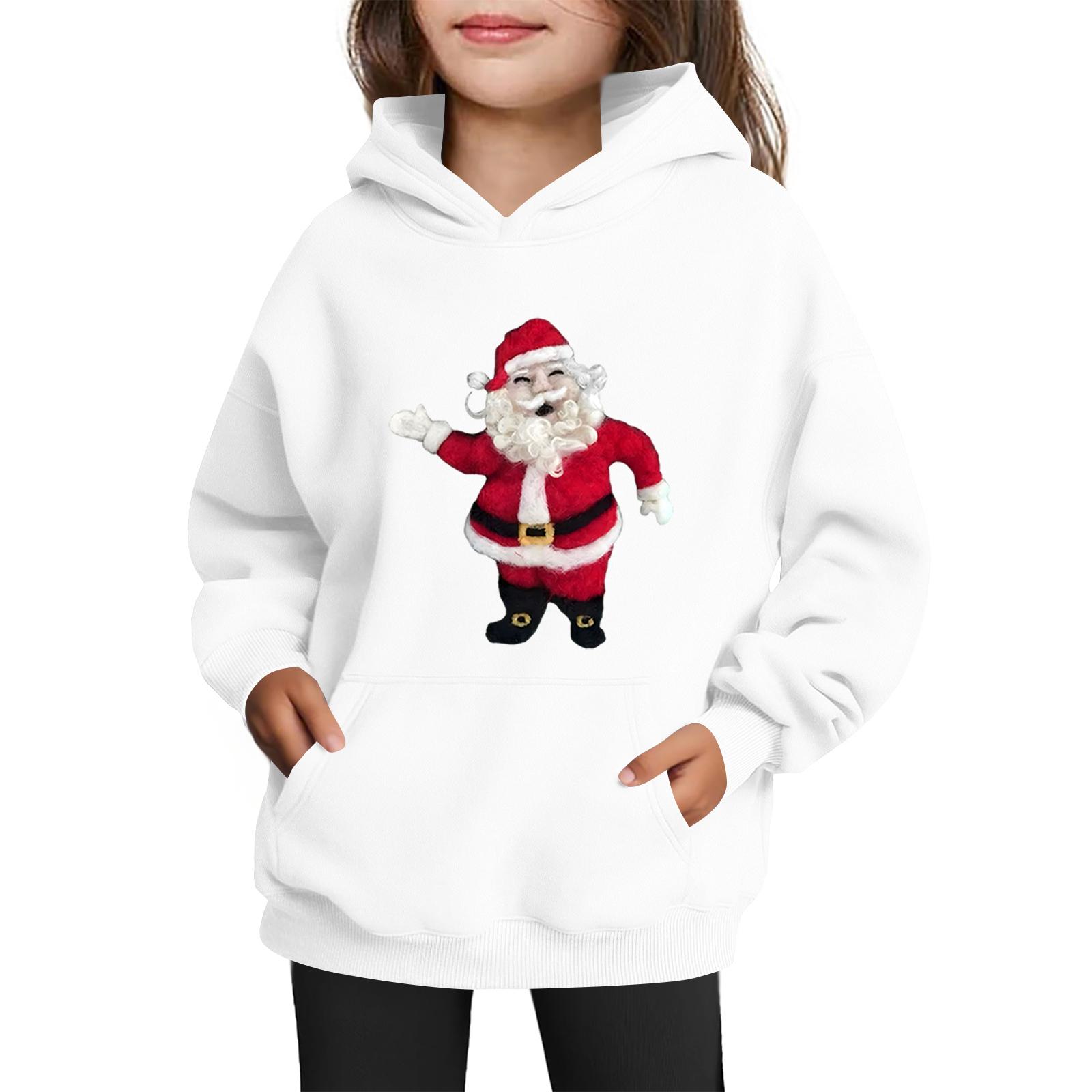 

Толстовки для девочек-подростков Худи с длинным рукавом на шнурке Пуловер Милое принтованное Худи оверсайз Рождество 160 белый