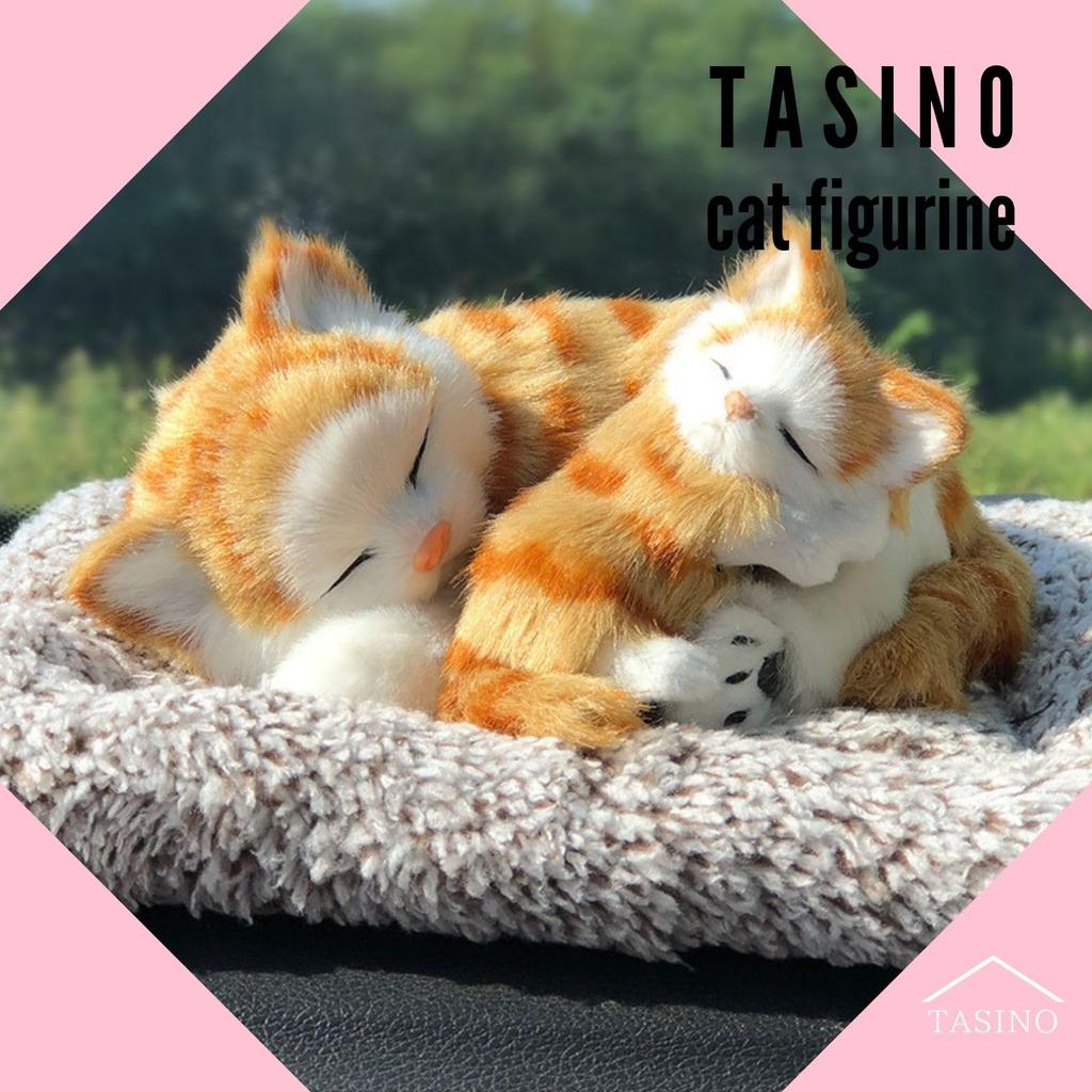 TASINO Cat Figurine Plush Lifelike Kitten Car and Child Toy, Realistic, Cute, Model, (Parent (Brown Tabby))