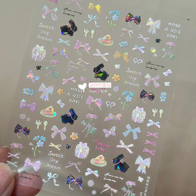 Butterfly Bow Stickers & Cute Rabbit 3D DIY Nail Art Set