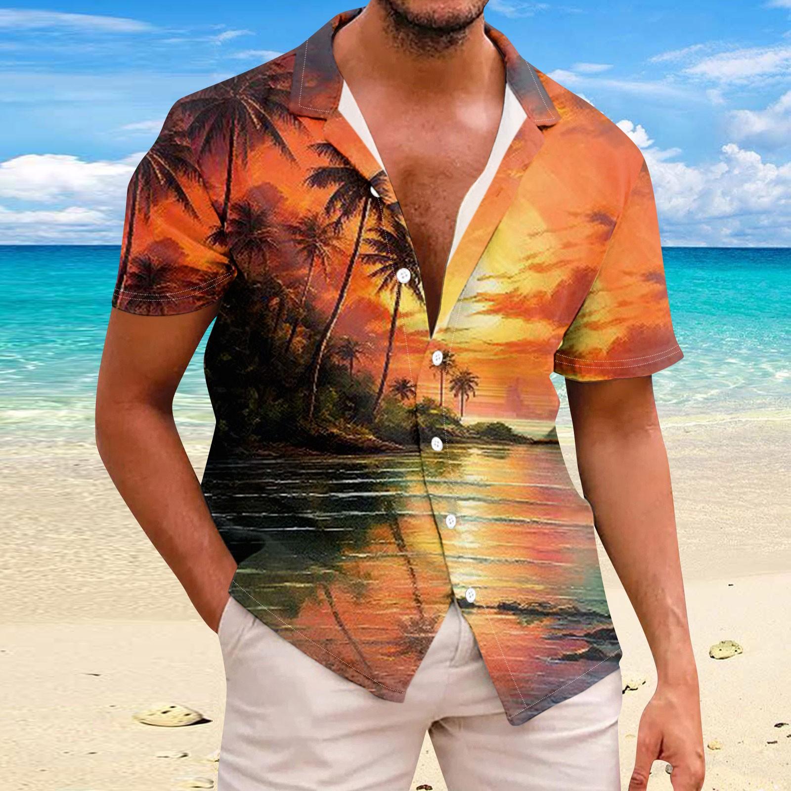 

Гавайская рубашка для мужчин, повседневная модная летняя футболка с коротким рукавом и пуговицами, топ с принтом XXL жёлтый