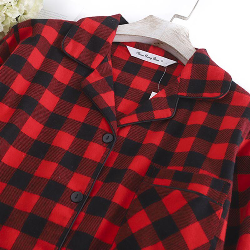 Women Plaid Casual Pajama Set Button Shirt Top and Pants