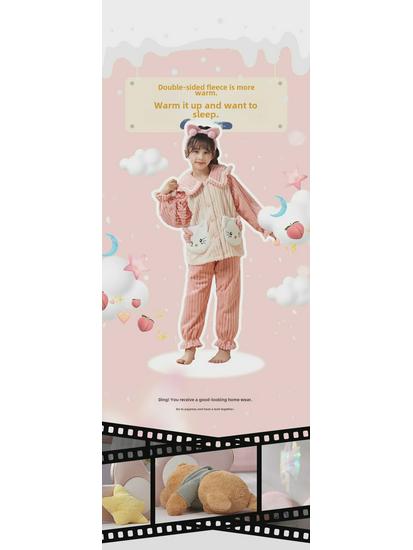 Kids' Flannel Cartoon Pajamas - Warm Coral Fleece for Girls, Autumn/Winter Collection
