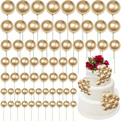 120 peças Toppers de Bolo de Bola, Mini Topper de Bolo de Balão Dourado e Preto, Toppers de Inserção de Bolo DIY, Decoração de Bolo para Aniversário, Festa, Casamento, Aniversário