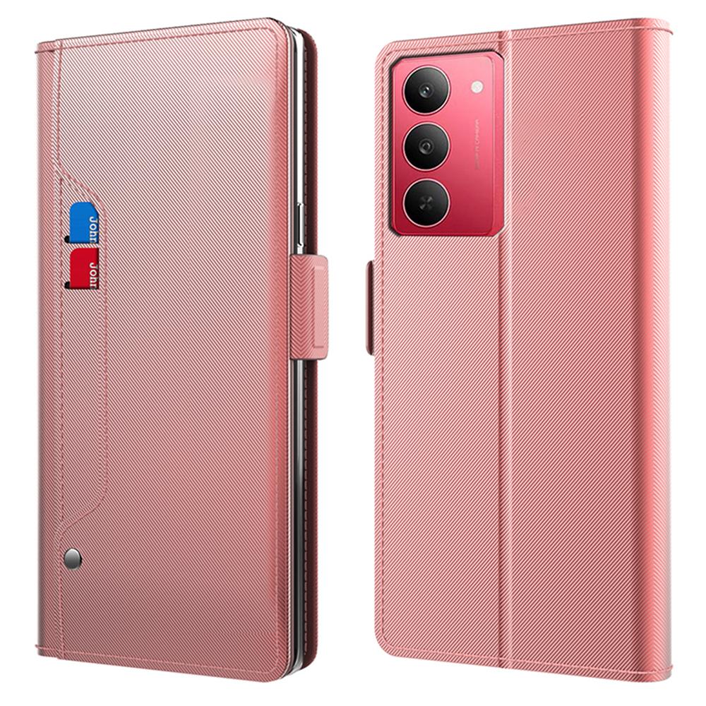 

For Realme 14x 5G/V60 Pro 5G Case Stand PU Leather Phone Cover Card Holder Mirror Rose Gold