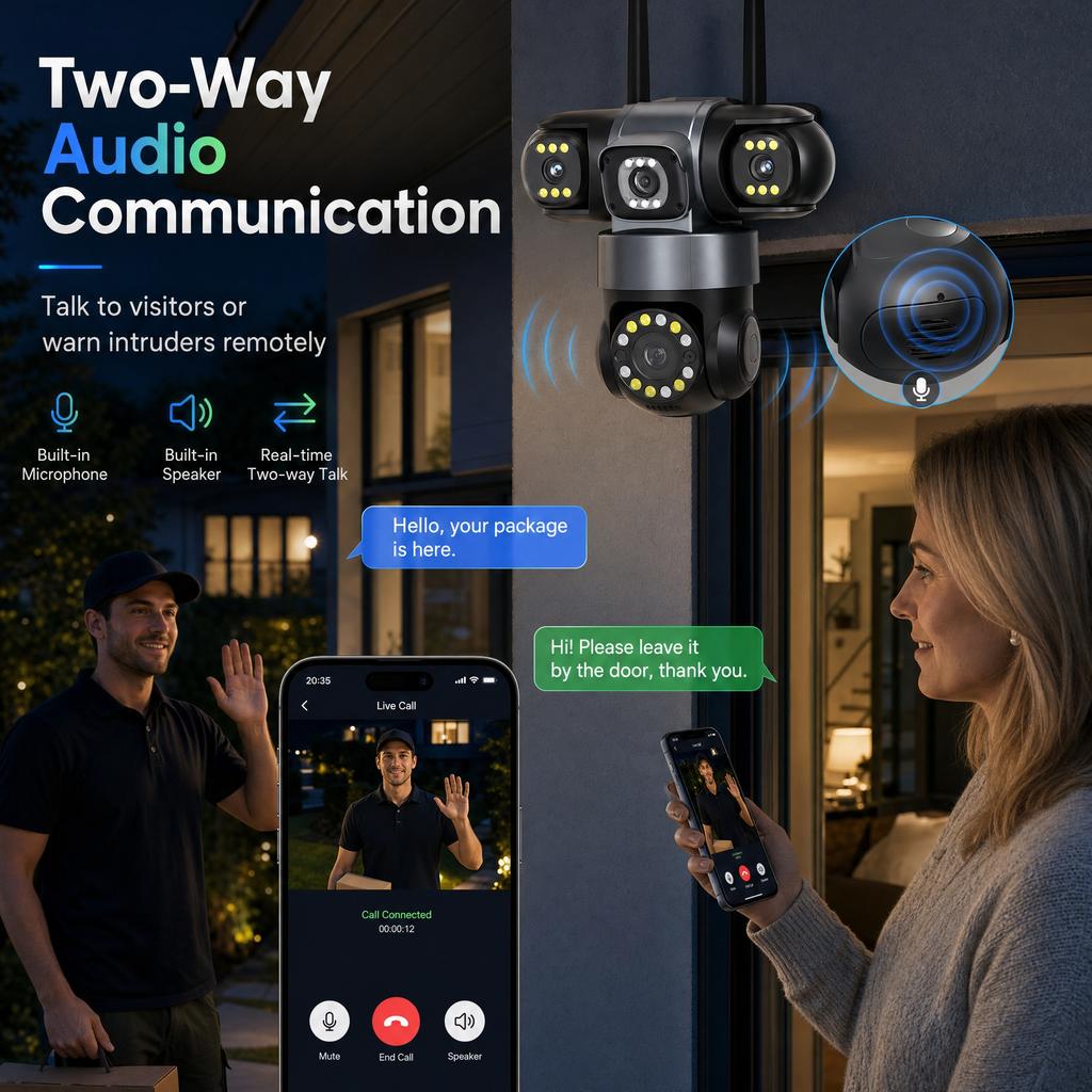 YOOSEE Ai APP Camera Outdoor Waterproof HD 6MP WIFI IP CCTV Night Vision Two-Way Intercom Smart Camera PIR Mobile Tracking Three Lens Camera