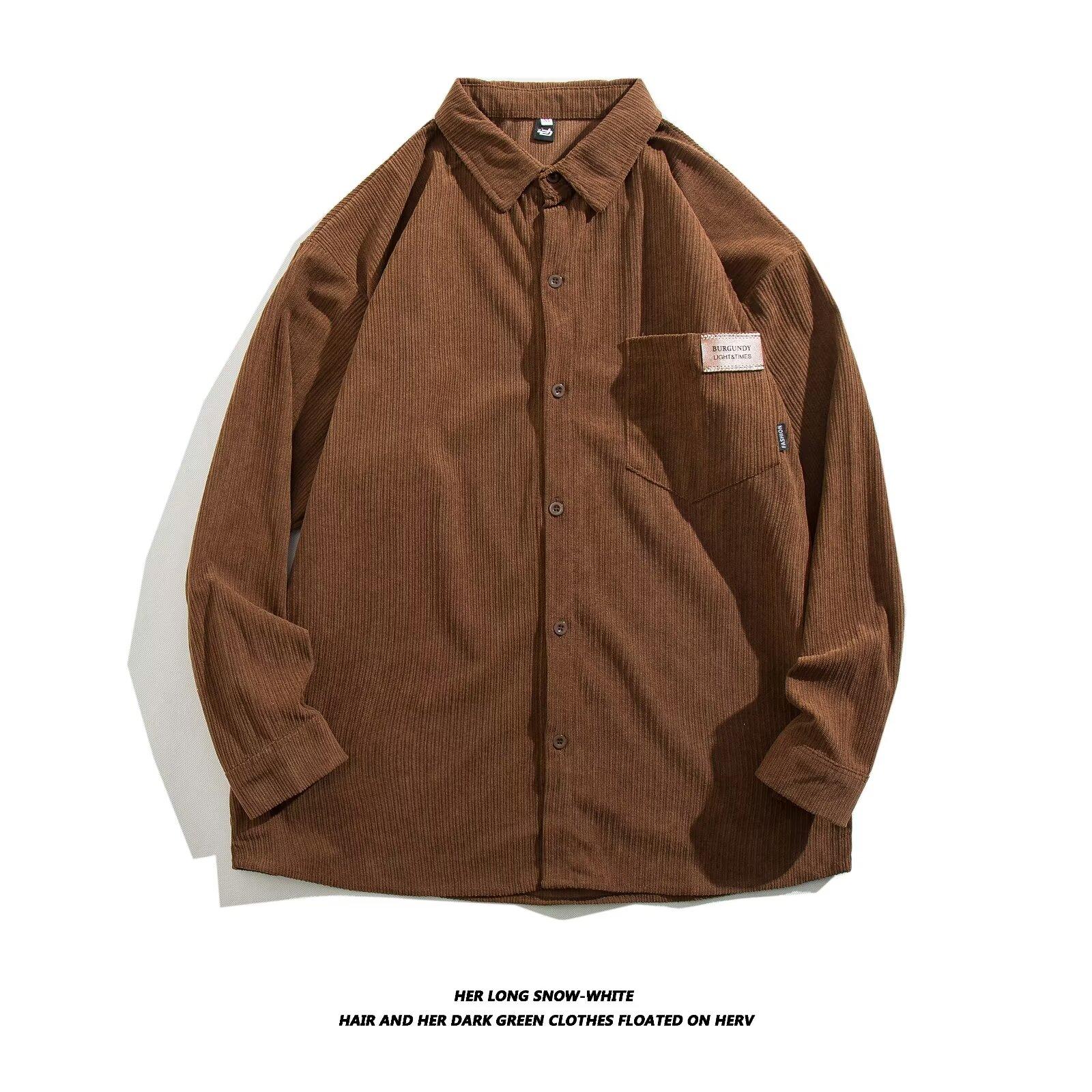 

2024 Весна и осень рубашка с длинным рукавом японский стиль Гонконг Ins свободная рубашка мужская летняя модная универсальная повседневная куртка 3XL коричневый