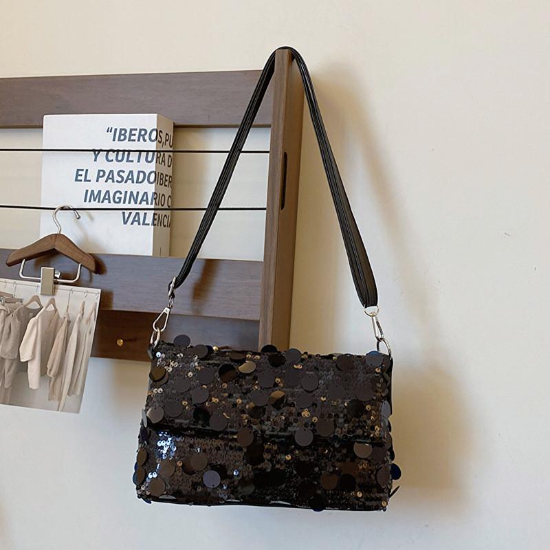 

Chic Shimmering Sequin Shoulder Bag For Women Trendy Spring Fashion In Black And Purple