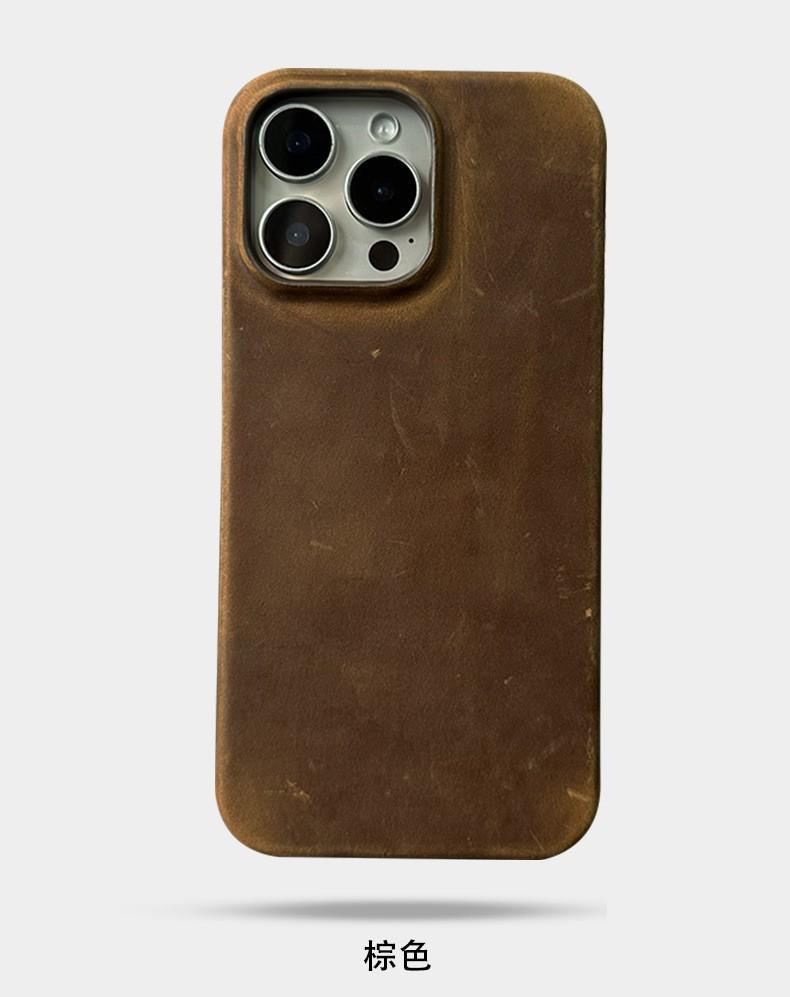 

Retro Crazy Horse Leather Pattern Phone Case for iPhone 16 Pro Max 15 Plus 14 13 12 Mini 11 Pro Cowhide Matte Skin Hard Cover iPhone 15 коричневый